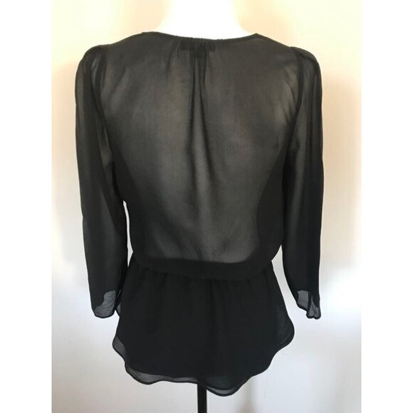 ARITZIA BABATON Alexander Blouse Top 100% Silk Size Small Black 3/4 Sleeve - Picture 6 of 9